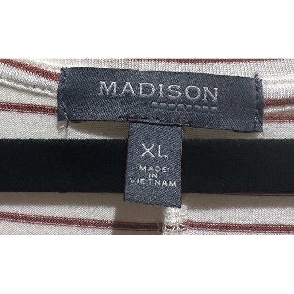 Madison Short Sleeve Top Size X-Large ~ Brown & White Striped - Picture 6 of 6
